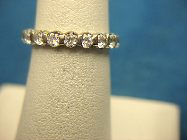 Sterling Silver Band Ring with 360° Cubic Zirconia, Size 6 - Pre-Owned