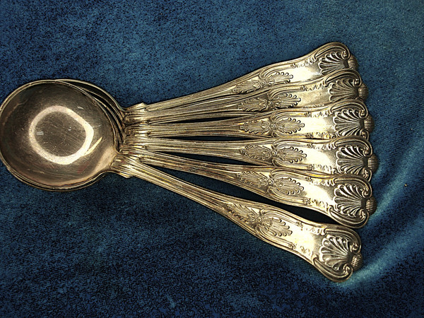 Vintage 1855 R Wallace Kings Pattern Silverplate Soup Spoons (Set of 6) - 5 5/8