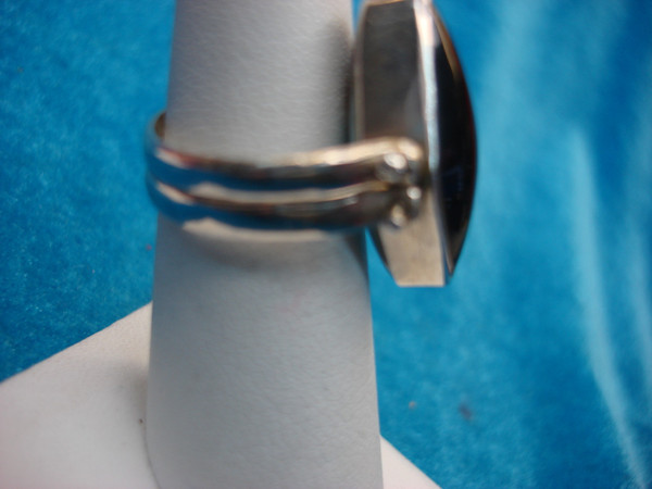 Sterling Silver Flip Ring with Onyx, Larimar & Amber - Size 6 3/4