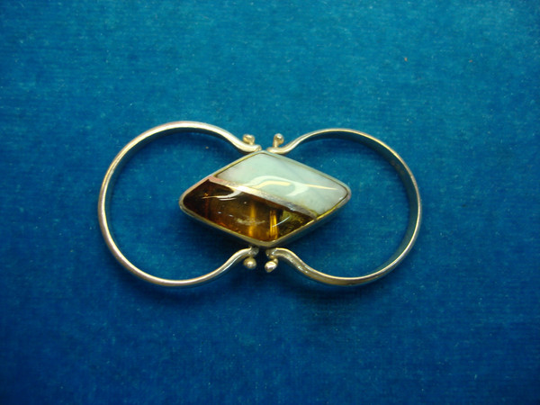 Sterling Silver Flip Ring with Onyx, Larimar & Amber - Size 6 3/4