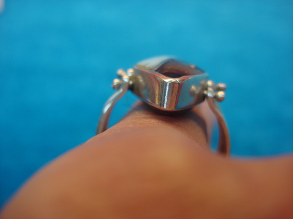 Sterling Silver Flip Ring with Onyx, Larimar & Amber - Size 6 3/4