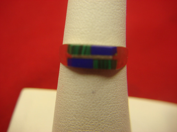 Vintage Mexican Sterling Silver Ring with Malachite & Lapis - Size 6