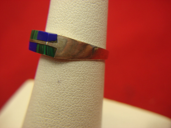 Vintage Mexican Sterling Silver Ring with Malachite & Lapis - Size 6
