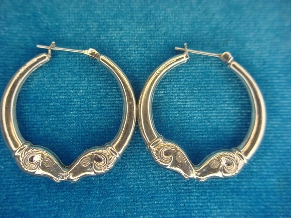 Sterling Silver Ram's Head Hoop Earrings (1.25