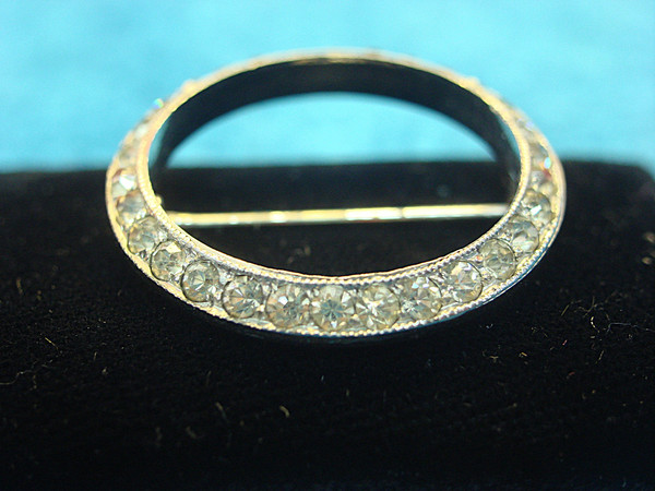 Otis Sterling Silver Circle Pin with Sparkling Diamond Simulants - 1 1/4 Inch