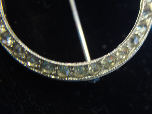 Otis Sterling Silver Circle Pin with Sparkling Diamond Simulants - 1 1/4 Inch