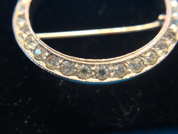 Otis Sterling Silver Circle Pin with Sparkling Diamond Simulants - 1 1/4 Inch