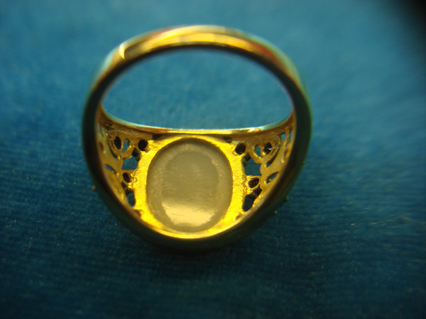 Sterling Silver Ring with Gold Vermeil, Simulated Drusy & Sapphire Stones - Size 7