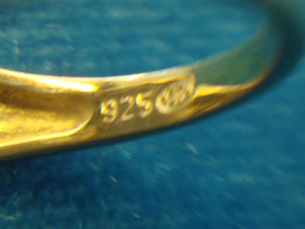 Sterling Silver Ring with Gold Vermeil, Simulated Drusy & Sapphire Stones - Size 7