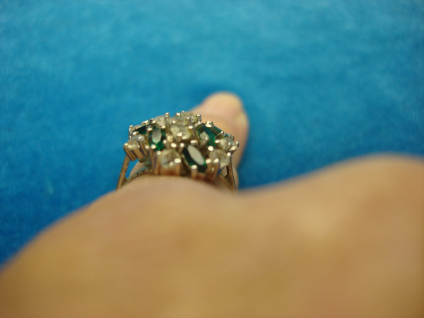 Sterling Silver Ring w/ Clear & Emerald Green Stones - Size 7 1/4