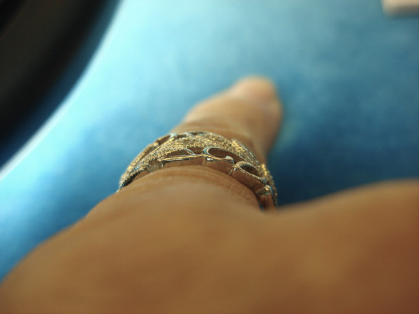 Vintage Sterling Silver Filigree Ring with Accent Diamonds (Size 9)