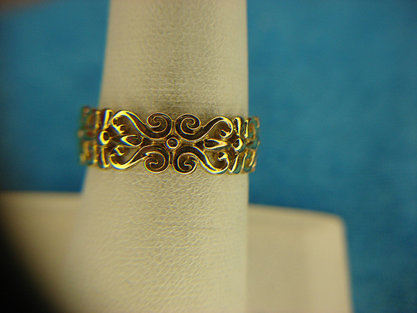Elegant Filigree Sterling Silver & Gold Vermeil Ring - Size 7.75