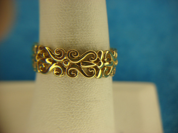 Elegant Filigree Sterling Silver & Gold Vermeil Ring - Size 7.75
