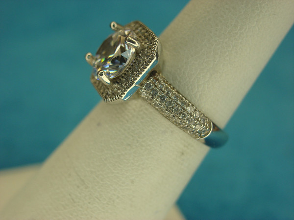 Sterling Silver Ring with Large Simulated Diamond & Accents - Size 5.5