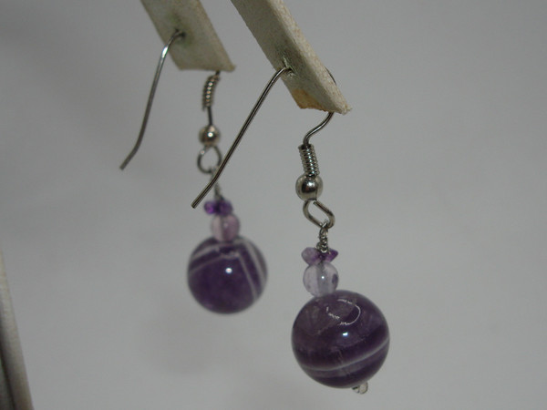 Sterling Silver Purple Agate Dangle Earrings | 1 1/2