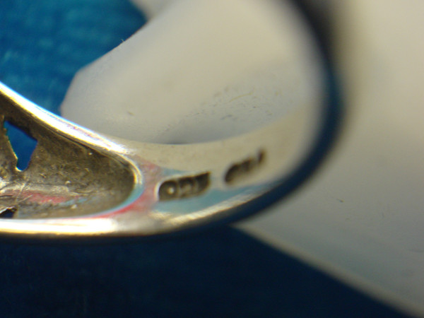 Sterling Silver Filigree Ring with Red Stone & Simulated Diamonds (Size 6)