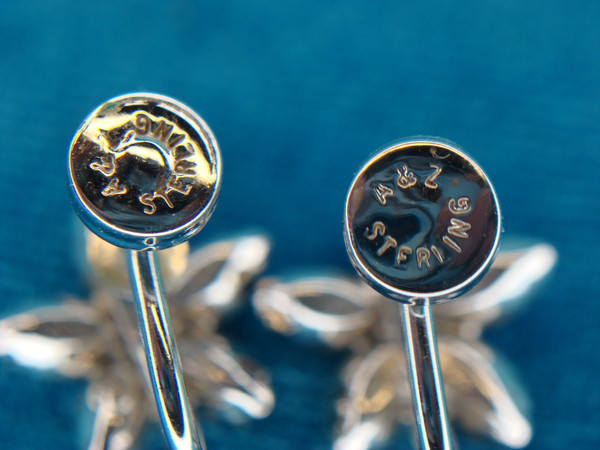 Vintage Sterling Silver Blue Stone Flower Earrings - Screw Back (1/2