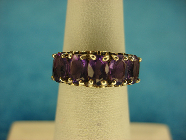 Sterling Silver Heart Ring with Purple Stones - Size 5 (Pre-Owned)
