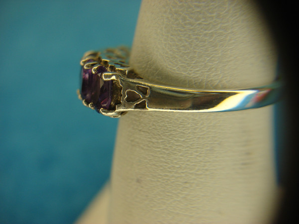 Sterling Silver Heart Ring with Purple Stones - Size 5 (Pre-Owned)