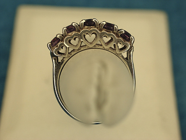Sterling Silver Heart Ring with Purple Stones - Size 5 (Pre-Owned)