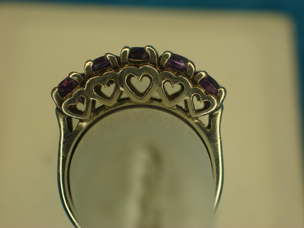 Sterling Silver Heart Ring with Purple Stones - Size 5 (Pre-Owned)
