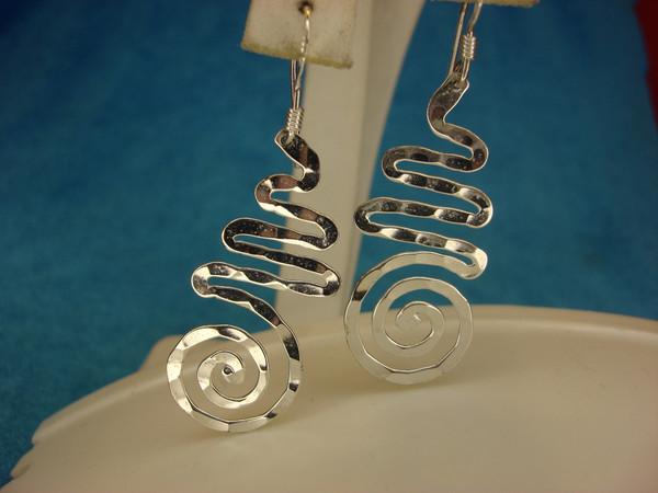 Unique Sterling Silver Freeform Dangle Earrings - 2 Inch Loopy Design