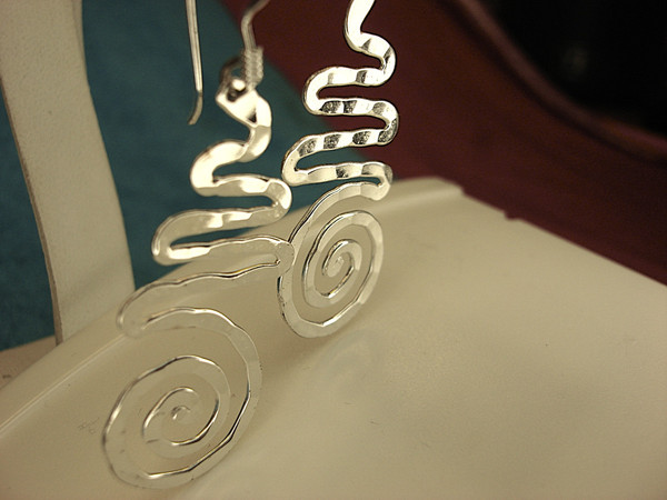 Unique Sterling Silver Freeform Dangle Earrings - 2 Inch Loopy Design