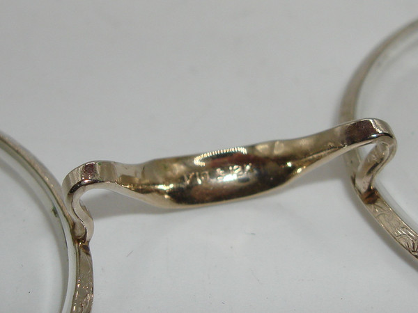 Antique Victorian 1/10 12K White Gold Filled Eyeglasses - Floral & Sunrise Design, Excellent Condition