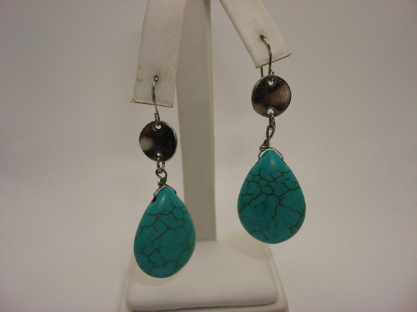Vintage Silver Dangle Earrings with Turquoise Blue Howlite Gemstones