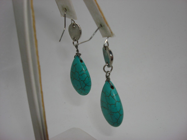 Vintage Silver Dangle Earrings with Turquoise Blue Howlite Gemstones