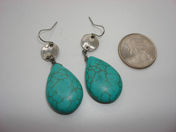 Vintage Silver Dangle Earrings with Turquoise Blue Howlite Gemstones
