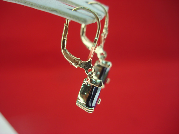 Sterling Silver Dangle Earrings with Dark Blue Topaz - Pre-Owned