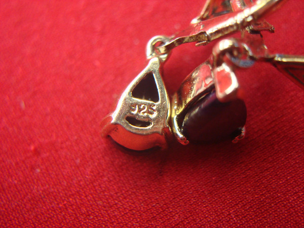 Sterling Silver Dangle Earrings with Dark Blue Topaz - Pre-Owned