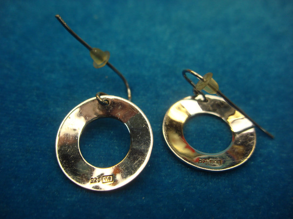 Sterling Silver Hammered Circle Dangle Earrings - 3/4 Inch - Preowned Excellent Condition
