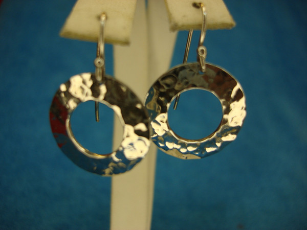 Sterling Silver Hammered Circle Dangle Earrings - 3/4 Inch - Preowned Excellent Condition