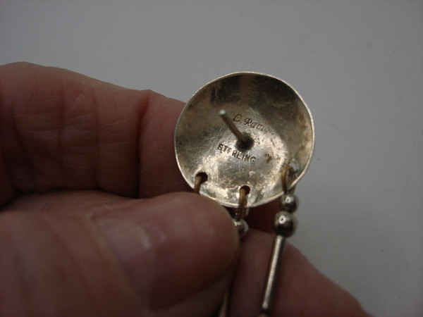 Vintage Navajo Sterling Silver Earrings with Pink Quartz by L. Raymone