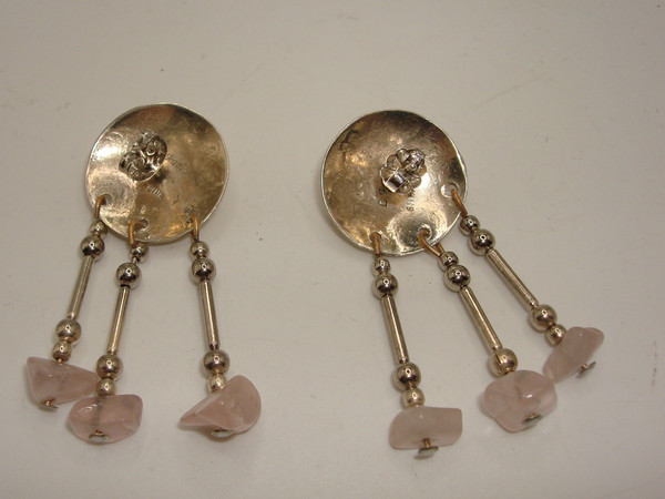 Vintage Navajo Sterling Silver Earrings with Pink Quartz by L. Raymone