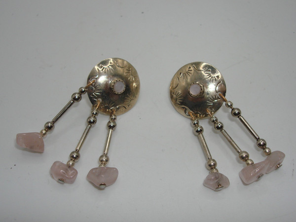 Vintage Navajo Sterling Silver Earrings with Pink Quartz by L. Raymone