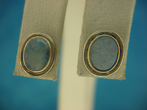 Sterling Silver Opal Stud Earrings - .925 Hallmarked, Pre-Owned, Elegant & Brilliant