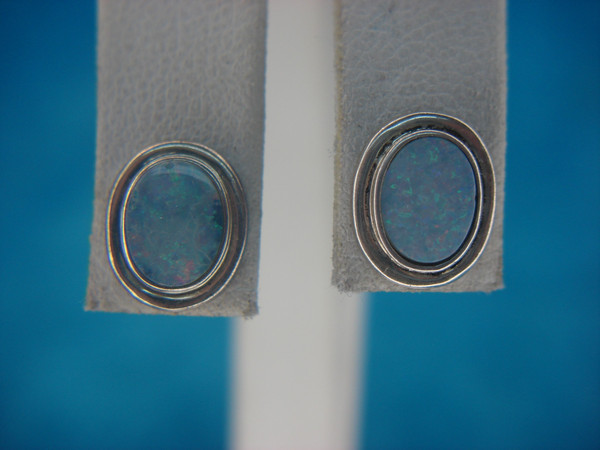 Sterling Silver Opal Stud Earrings - .925 Hallmarked, Pre-Owned, Elegant & Brilliant