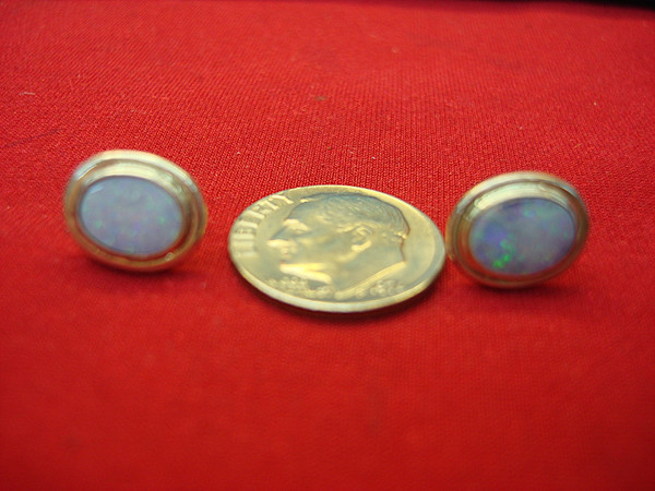 Sterling Silver Opal Stud Earrings - .925 Hallmarked, Pre-Owned, Elegant & Brilliant