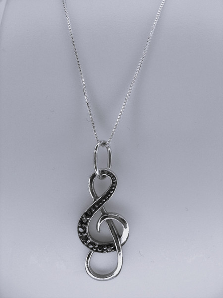 Sterling Silver Treble Clef Necklace | Elegant Pre-Owned Pendant for Musicians