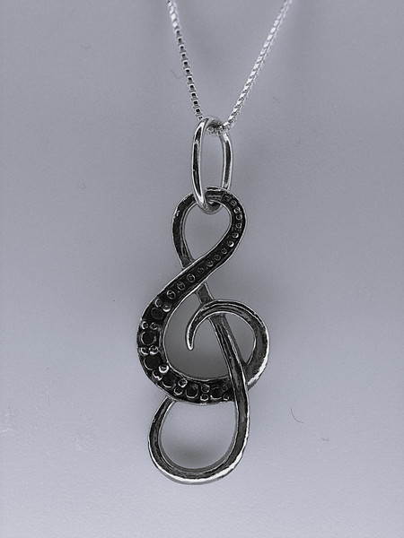 Sterling Silver Treble Clef Necklace | Elegant Pre-Owned Pendant for Musicians