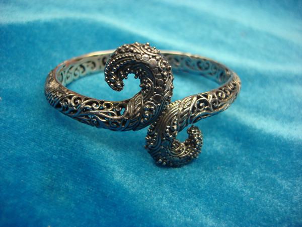 Sterling Silver Sarda Filigree Clampa Bracelet - 925 Silver Statement Piece