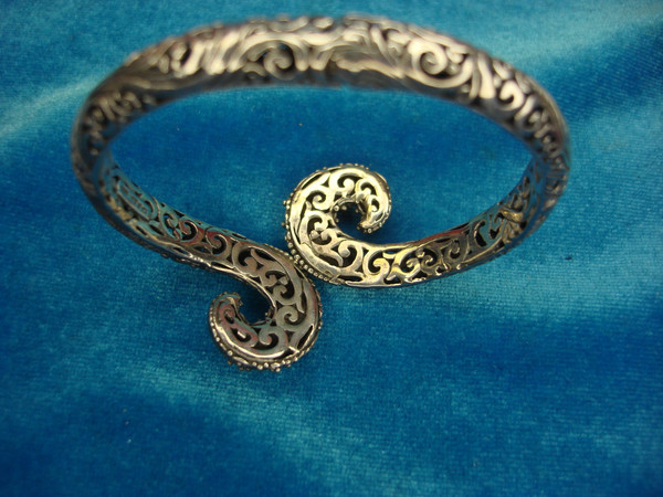 Sterling Silver Sarda Filigree Clampa Bracelet - 925 Silver Statement Piece