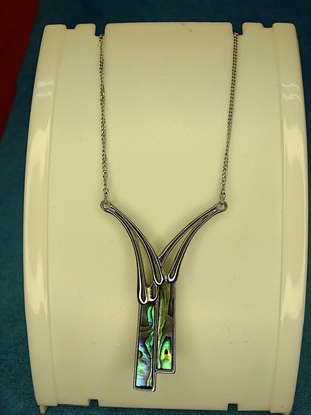 Elegant Abalone Shell Pendant Necklace - Polished Silver Tone, 16