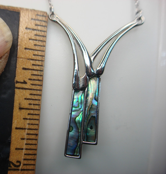 Elegant Abalone Shell Pendant Necklace - Polished Silver Tone, 16