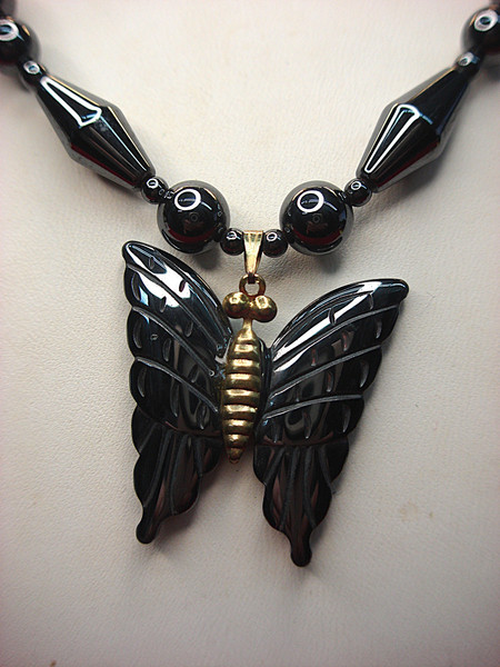 Handmade Hematite Butterfly Necklace | 17