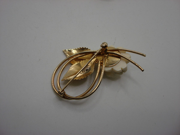 Vintage Carved Rose Brooch & Earrings Set | Gold-Tone & Silver 925 | Floral Jewelry