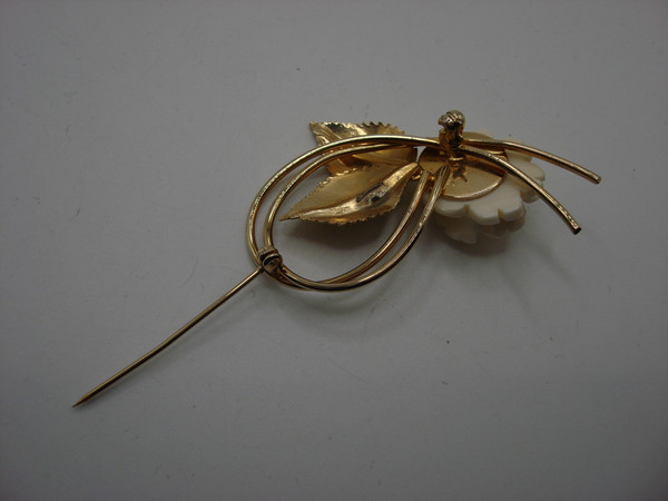 Vintage Carved Rose Brooch & Earrings Set | Gold-Tone & Silver 925 | Floral Jewelry